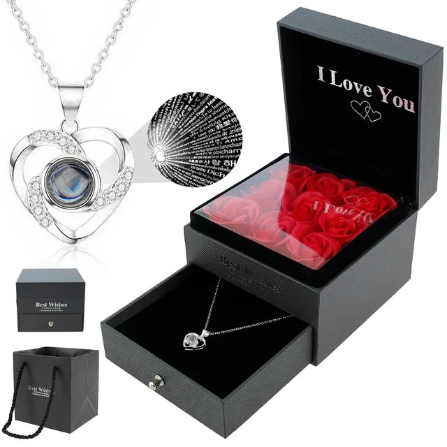 "I Love You" Projection Necklace, in Black Jewelry Box of Roses💝